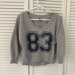 Women's Rue 21 Grey Wide Crewneck Crop Top 3/4 Sleeve Cotton/Poly, Size Large